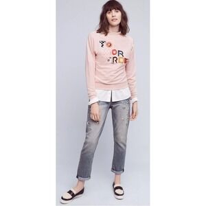Anthropologie Postmark Tomorrow Sweatshirt Embroidered‎ Sequin Pink Small